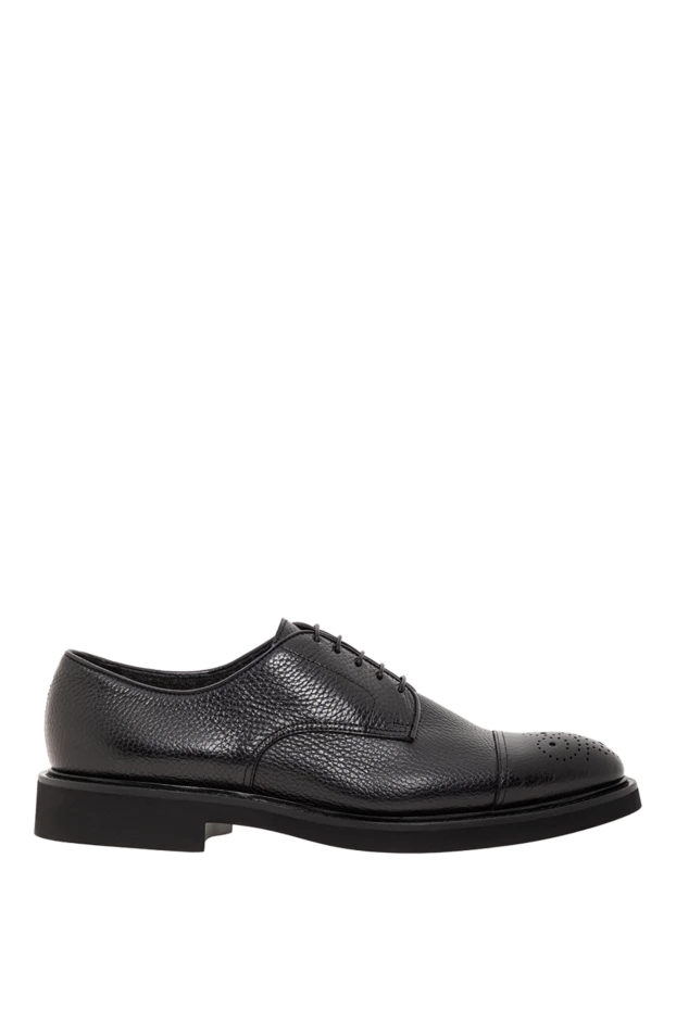 Кожаные дерби черные с перфорированным мыском - фото 1