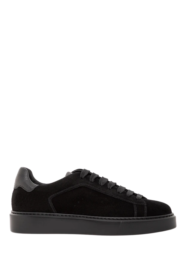 Black suede sneakers with leather inserts - photo 1