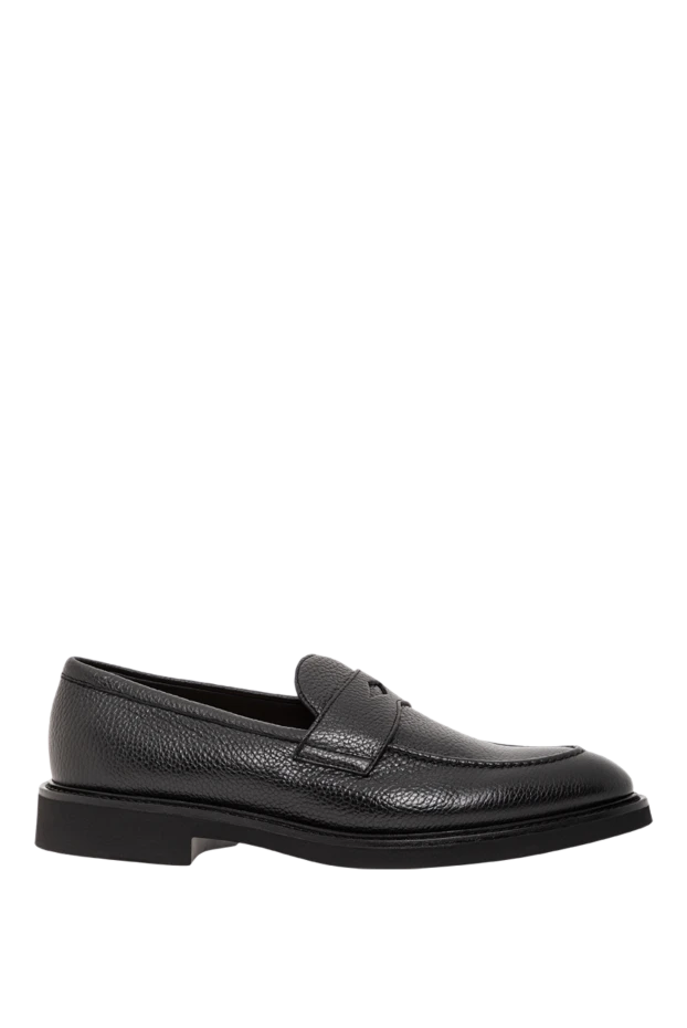 Classic style black textured leather loafers - photo 1