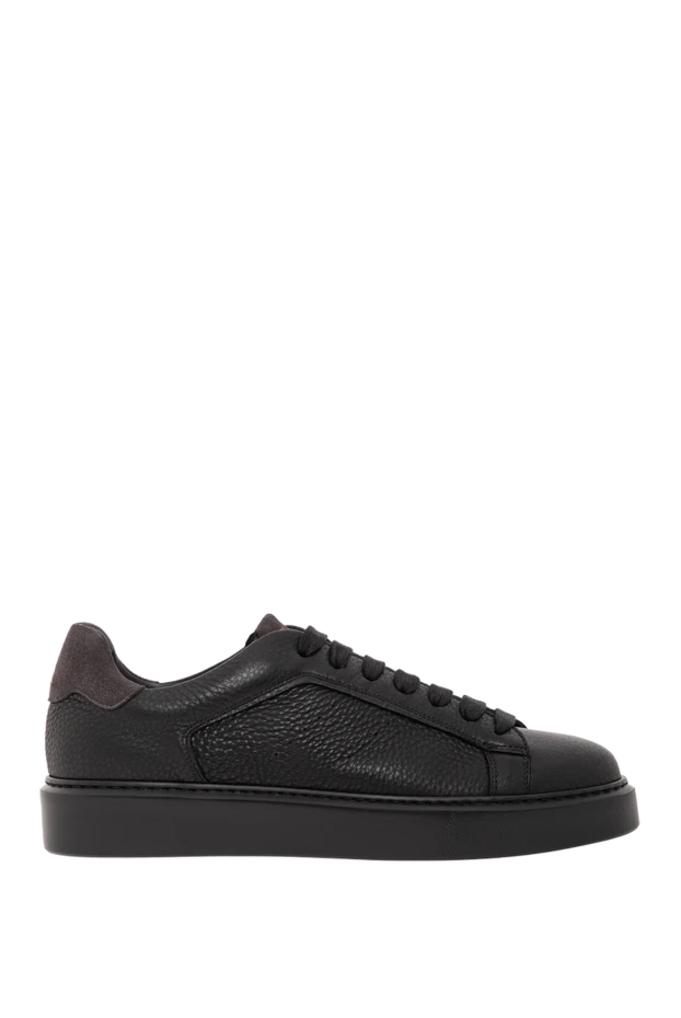 Қара былғарыдан жасалған, текстуралы беті бар минималистік кроссовкалар - фото 1