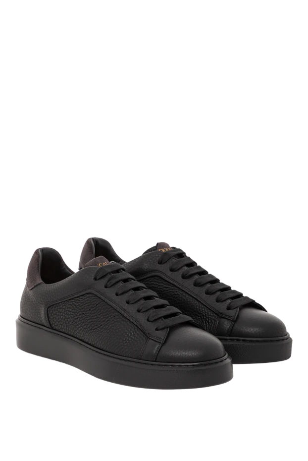 Doucal`s сникеры минималистичные из черной кожи с рельефной фактурой 190885 - фото 3