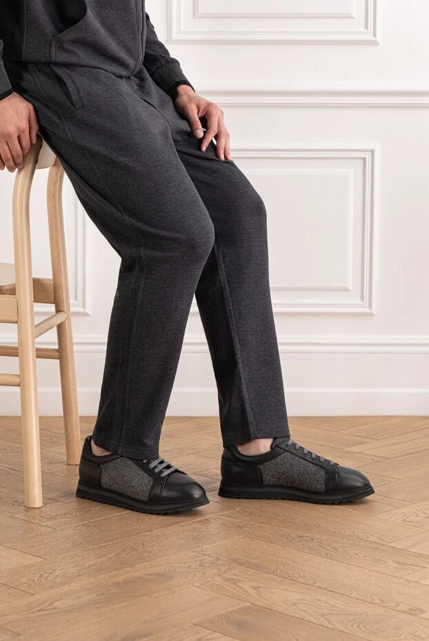 Doucal`s leather and textile sneakers with a ribbed sole
190886 - photo 2