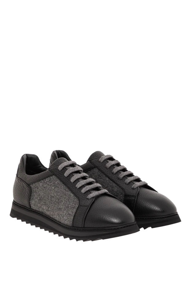 Doucal`s сникеры комбинированные кожа и текстиль с рифленой подошвой
 190886 - фото 3