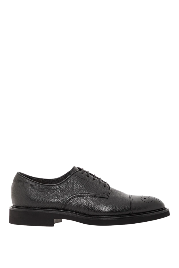 Men's black leather derby shoes with decorative perforations - photo 1