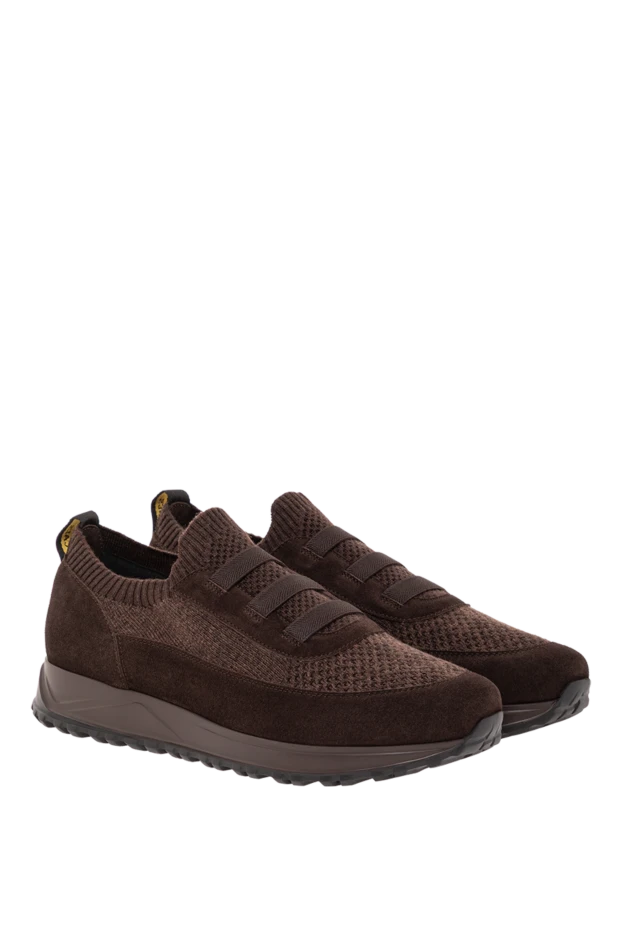 Doucal`s коричневые кроссовки из трикотажа и замши с эластичными лентами 190897 - фото 3