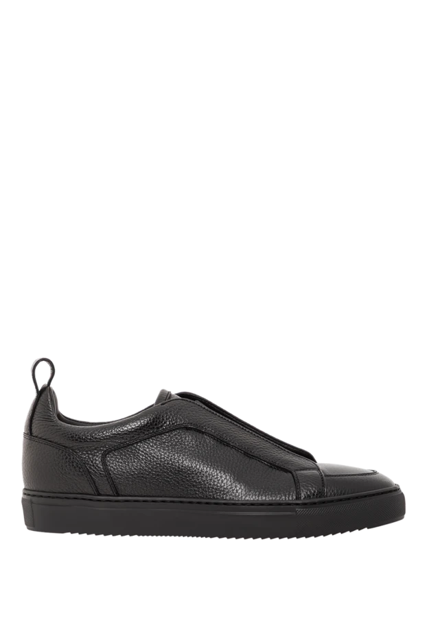 Чёрные кроссовки из мягкой зернистой кожи с эластичными лентами - фото 1