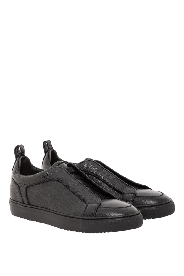 Doucal`s чёрные кроссовки из мягкой зернистой кожи с эластичными лентами 190899 - фото 3