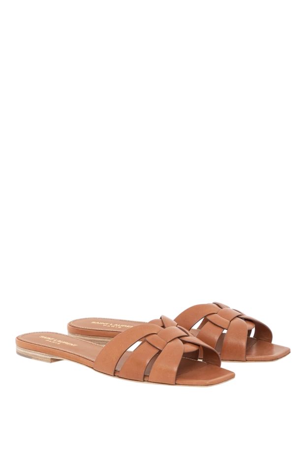 Saint Laurent women's tribute smooth leather mules in brown 190902 - photo 3