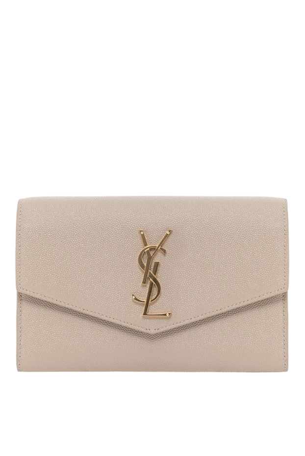 Saint Laurent клатч uptown chaine из тисненой кожи на цепочке бежевый 190912 - фото 1