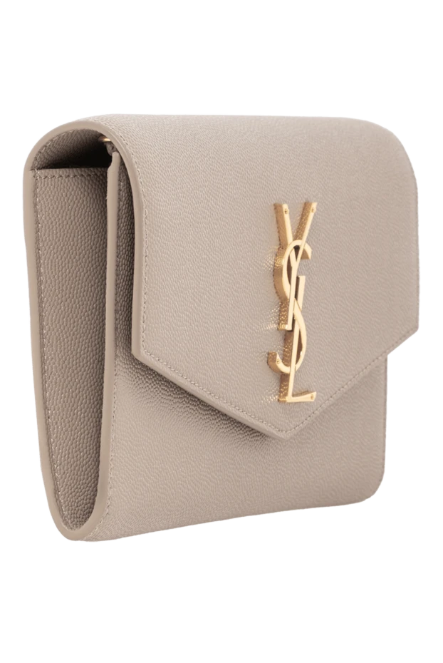 Saint Laurent клатч uptown chaine из тисненой кожи на цепочке бежевый 190912 - фото 3