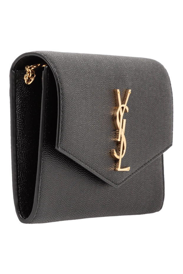 Saint Laurent клатч uptown chaine из тисненой кожи на цепочке черный 190913 - фото 3