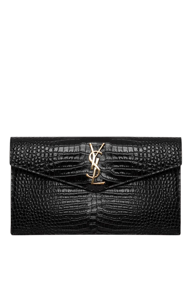 Маленький клатч-конверт Uptown из тисненной черной кожи - фото 1