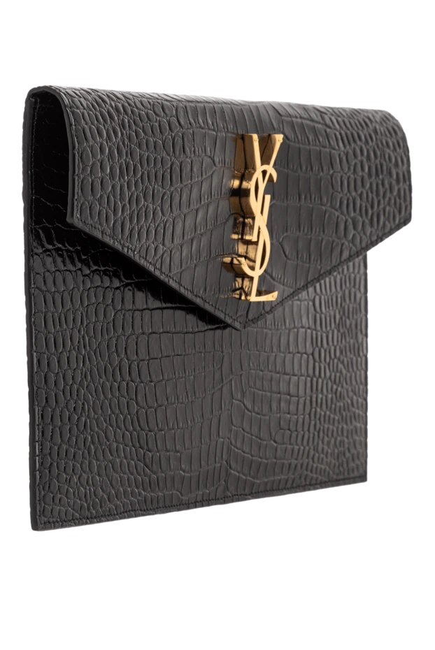 Saint Laurent маленький клатч-конверт uptown из тисненной черной кожи 190916 - фото 3