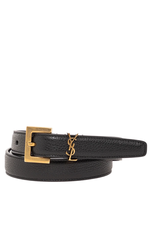 Cassandra thin belt with square buckle in black leather - photo 1