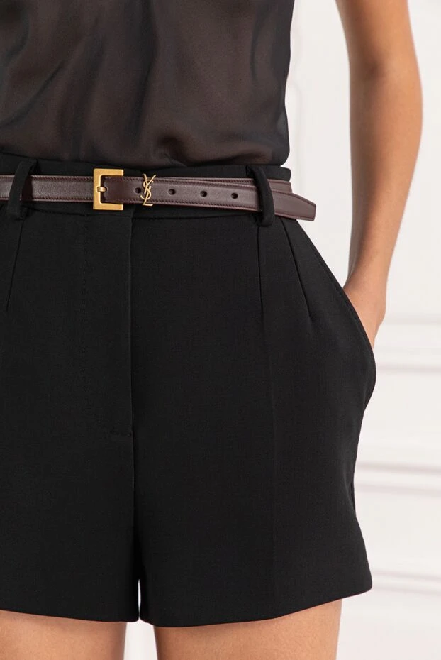 Saint Laurent бургундия былғарыдан жасалған төртбұрышты ілгегі бар жұқа кассандра белбеуі 190924 - фото 2