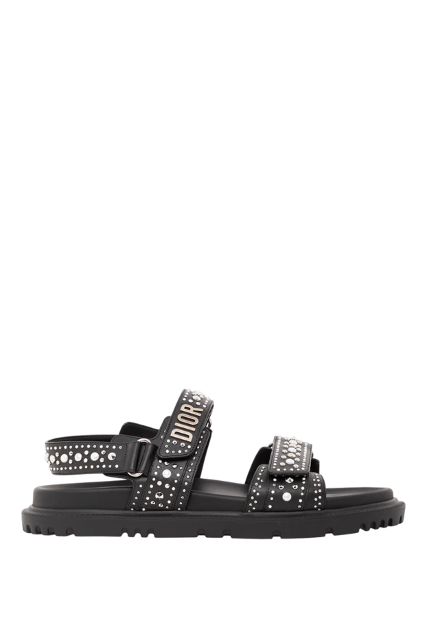 Күміс шпилькалары бар қара былғары сандалдар - фото 1