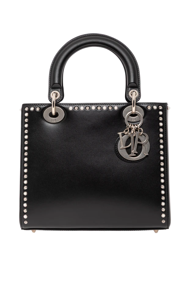 Кожаная сумка структурной формы с заклепками и короткими ручками - фото 1