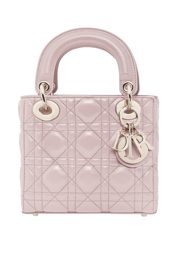 Көлемді түтіктері бар ұнтақ түсті былғарыдан жасалған Mini Lady сөмкесі - фото 1