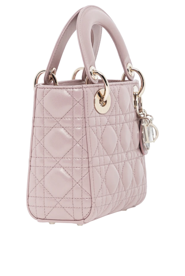 Dior мини-сумка lady из кожи пудрового оттенка с объёмным кантом 190943 - фото 3