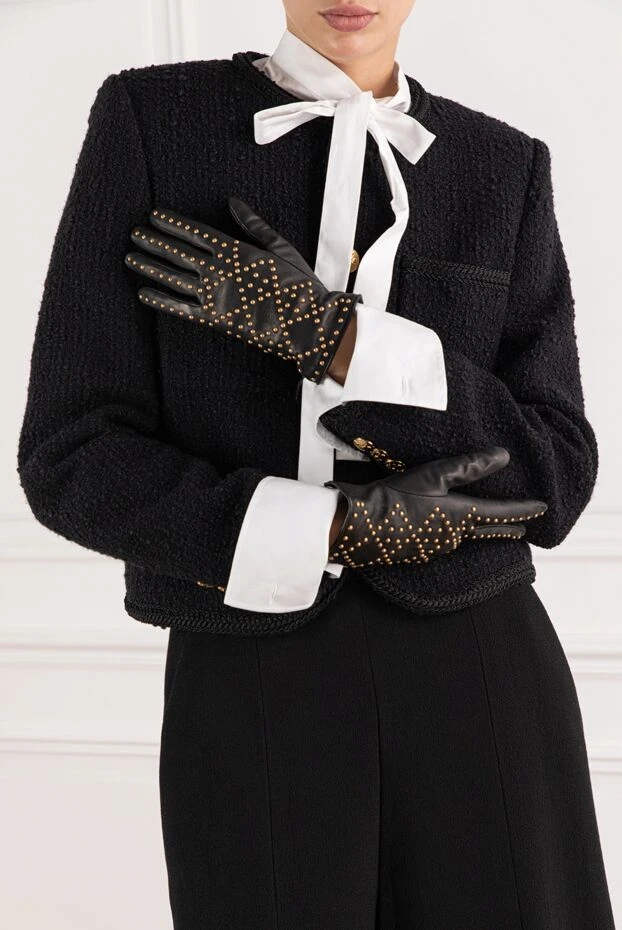 Әйелдердің қара түсті былғары қолғаптары алтын шпилькалары бар
- фото 2