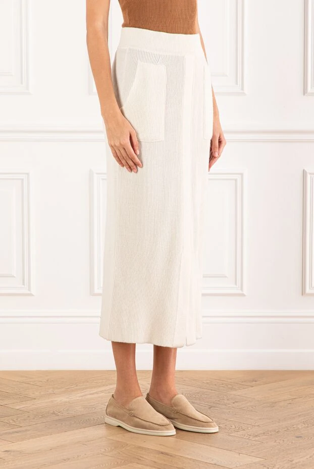 Panicale белая юбка миди из шерсти шелка и кашемира в рельефный рубчик
 190949 - фото 3