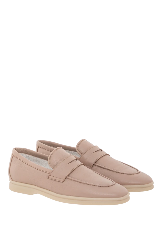 Cesare di Napoli женские кожаные лоферы бежевые с классической вставкой 190952 - фото 3