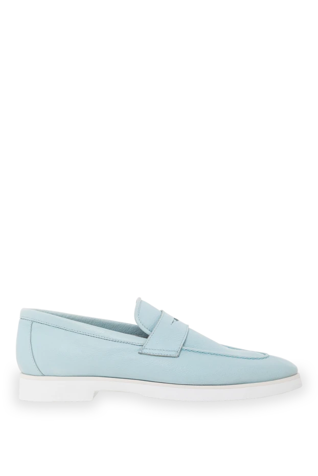 Women's sky blue leather loafers with a contrasting sole - photo 1