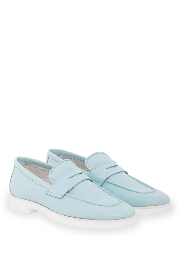 Cesare di Napoli женские кожаные лоферы небесно-голубого цвета на контрастной подошве 190954 - фото 3