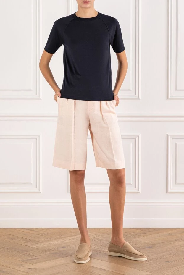 Темно-синяя футболка из мягкого трикотажа с коротким рукавом - фото 2