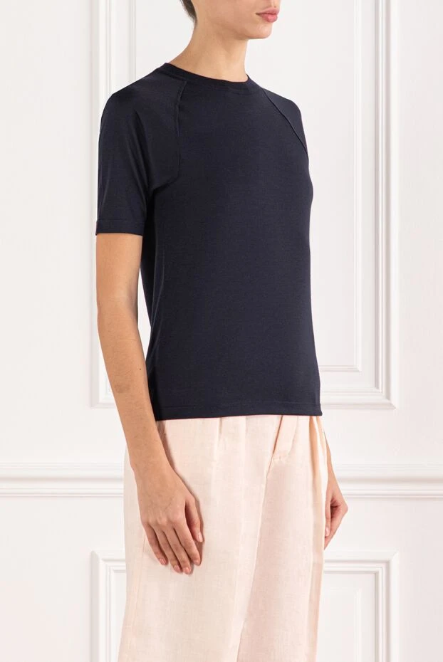 Loro Piana темно-синяя футболка из мягкого трикотажа с коротким рукавом 190970 - фото 3