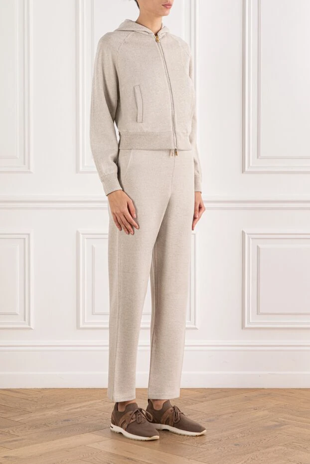 Loro Piana жеңіл бежевый қарасора мен кашемирден жасалған капюшоны бар спорттық костюм
 190973 - фото 3