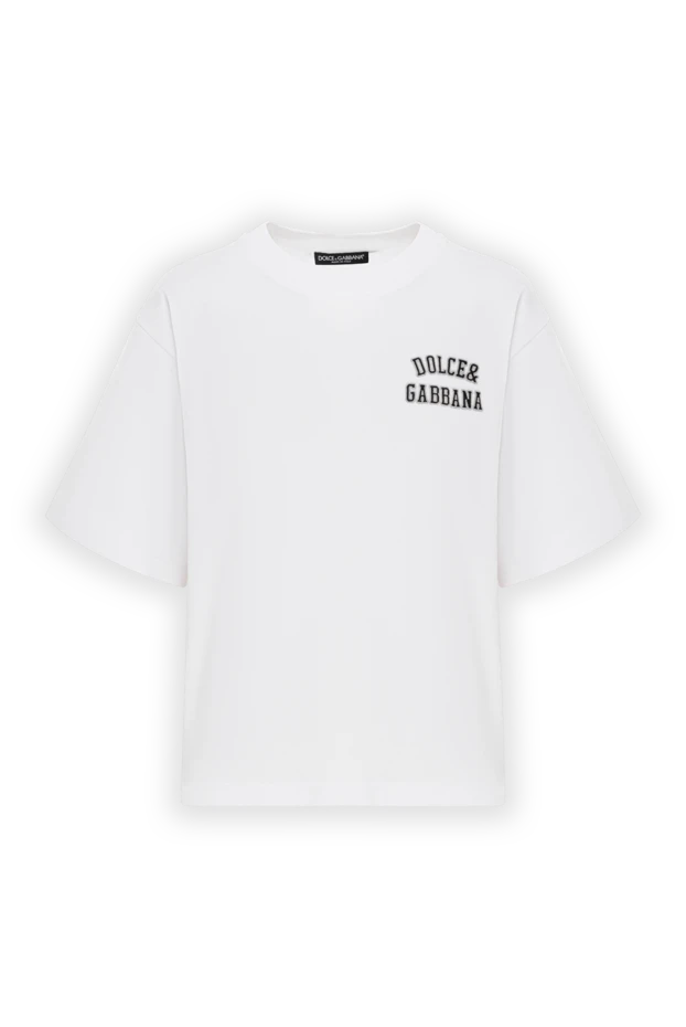 Dolce & Gabbana белая хлопковая футболка с черным логотипом на груди 190979 - фото 1