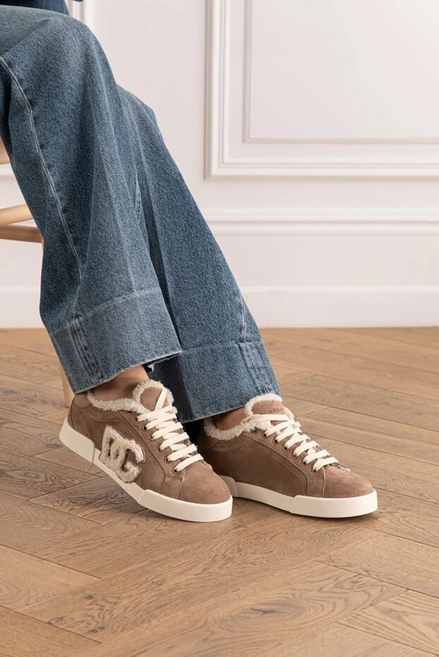 Dolce & Gabbana сникеры portofino light из телячьей кожи и овчины коричневые 190980 - фото 2