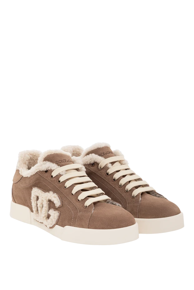 Dolce & Gabbana сникеры portofino light из телячьей кожи и овчины коричневые 190980 - фото 3