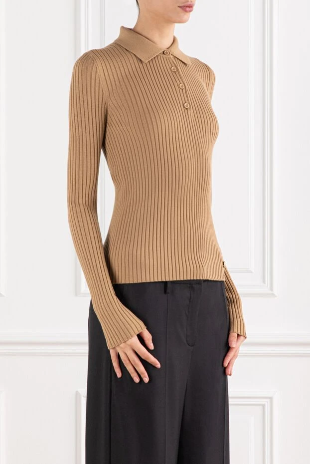 Dolce & Gabbana бежевое женское поло из шерсти в рубчик 190982 - фото 3