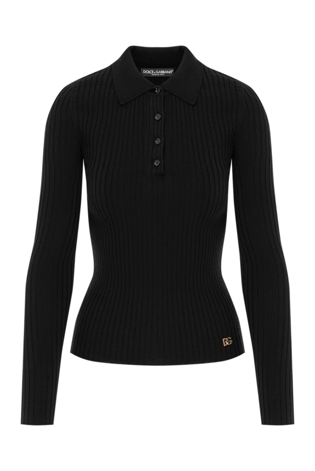 Поло с длинным рукавом черное из шерсти в рубчик
- фото 1