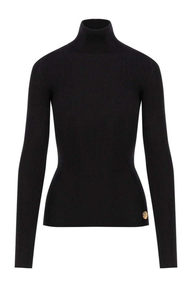 Кашемировый черный гольф женский в рубчик - фото 1