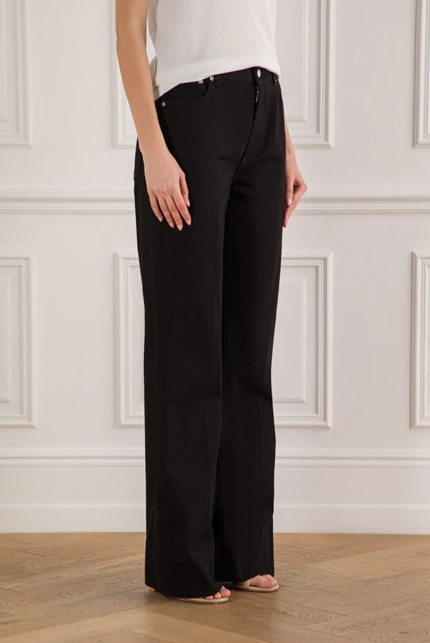 Dolce & Gabbana черные расклешенные брюки из хлопкового габардина с нашивкой с логотипом 190993 - фото 3