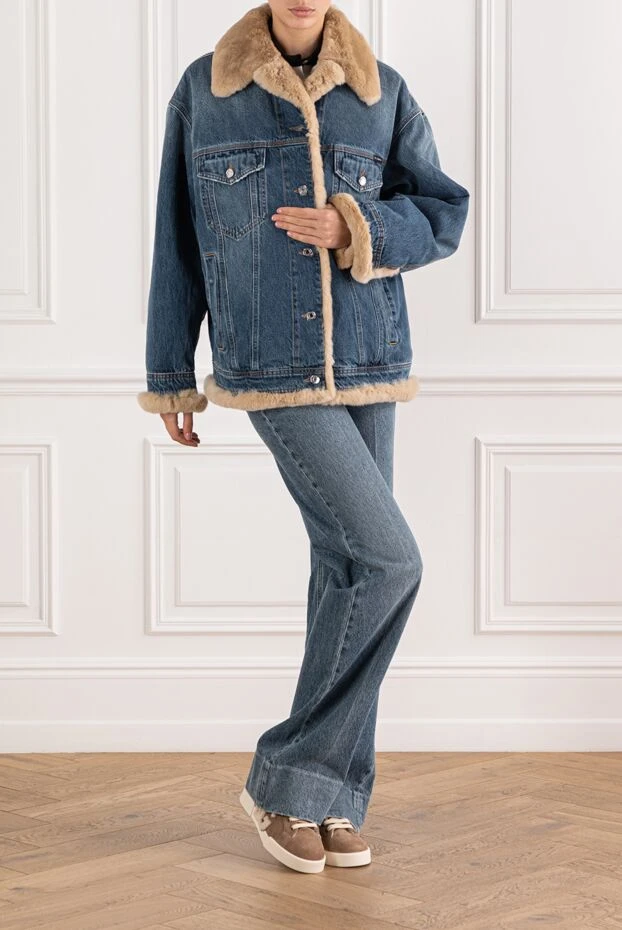 Джинсовая куртка на меху оверсайз с нагрудными карманами - фото 2