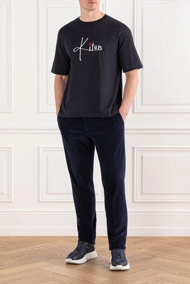 Kiton 3d логотипімен кестеленген терең қара мақта футболка 191004 - фото 2