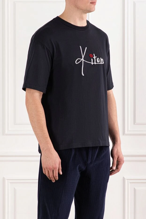 Kiton 3d логотипімен кестеленген терең қара мақта футболка 191004 - фото 3