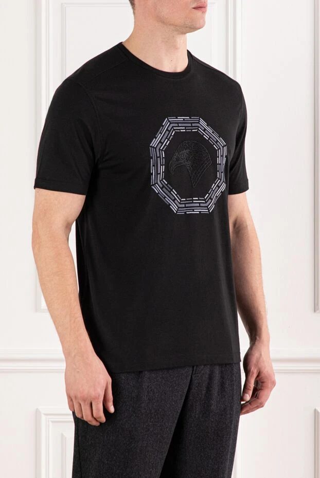 Stefano Ricci black cotton t-shirt with raised eagle embroidery 191065 - photo 3