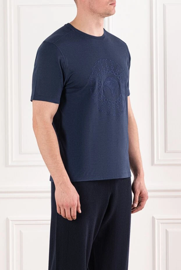 Stefano Ricci blue cotton and modal t-shirt with a raised pattern
 191068 - photo 3