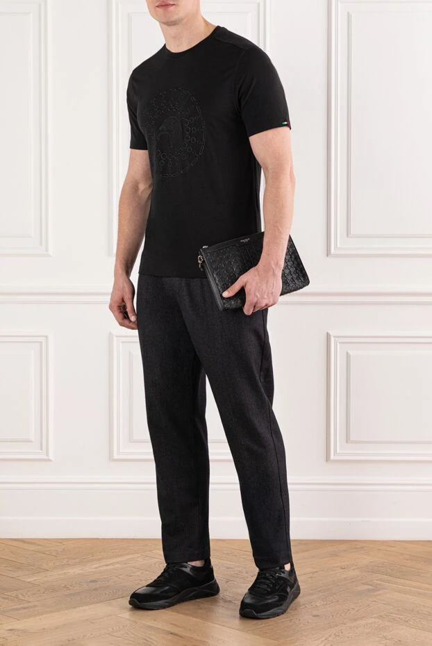Stefano Ricci black cotton and modal t-shirt with embroidery 191069 - photo 2