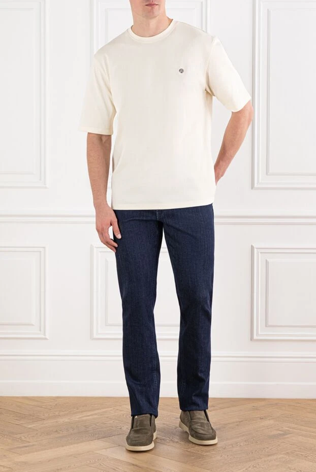 Milk-colored cotton T-shirt with embroidered logo
 - photo 2