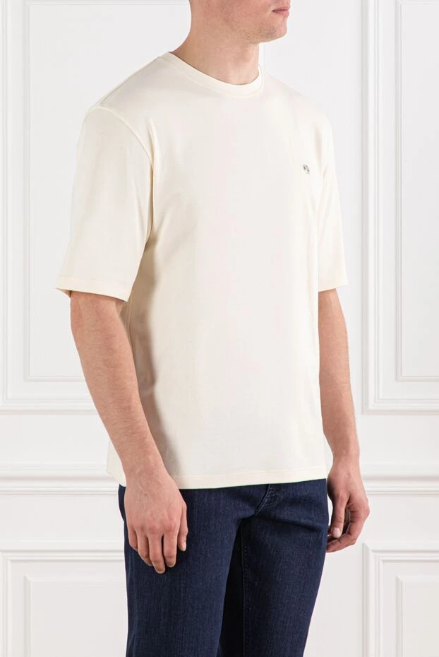 Stefano Ricci milk-colored cotton t-shirt with embroidered logo
 191075 - photo 3