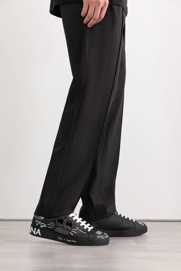 Dolce & Gabbana кроссовки portofino из телячьей кожи черные с цифровой печатью 191113 - фото 2