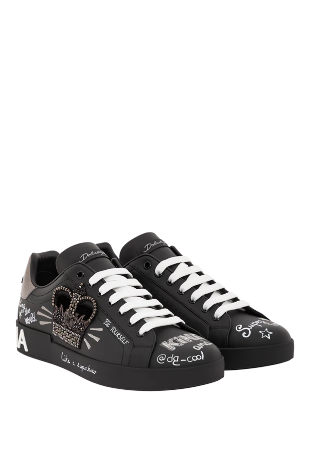 Dolce & Gabbana кроссовки portofino из телячьей кожи черные с цифровой печатью 191113 - фото 3