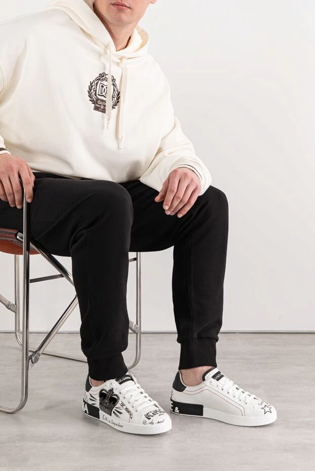 Dolce & Gabbana кроссовки portofino из телячьей кожи белые с цифровой печатью 191114 - фото 3