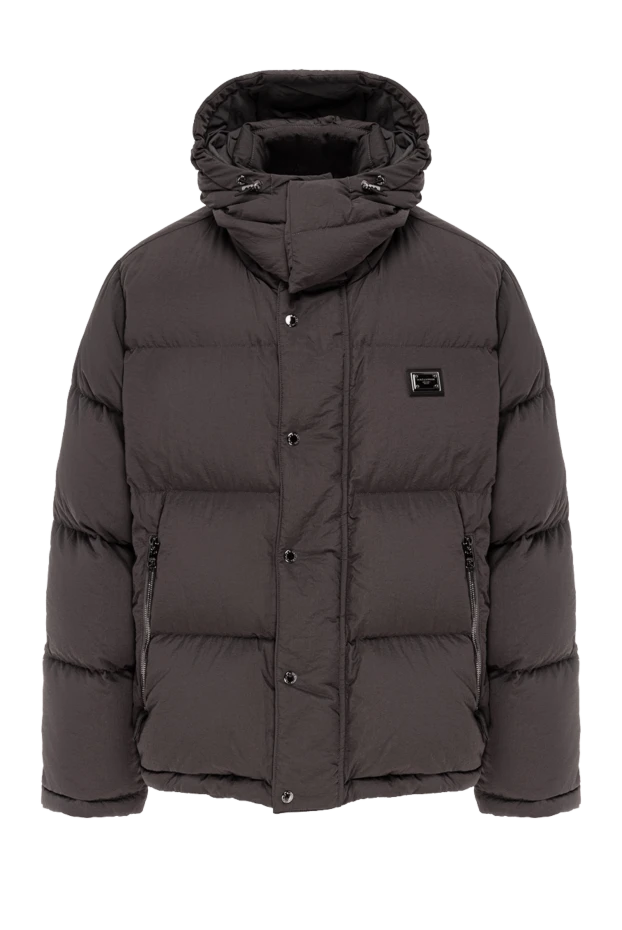 Insulated quilted gray down jacket with a hood - photo 1